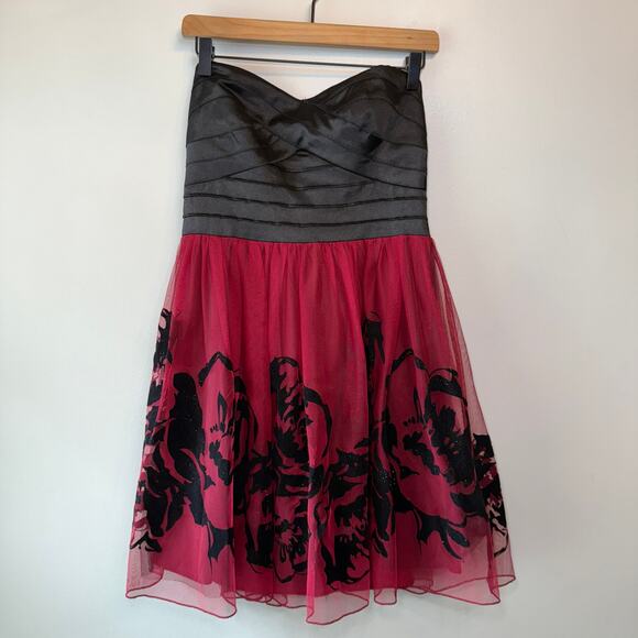 Trixxi Junior Floral Tulle Formal Strapless Dress Red Black Size 9 - Picture 1 of 9